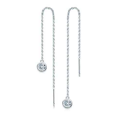 AINUOSHI Damen Ohrringe Silber 925, Moissanit Diamant Threader Ohrringe Hängend Lange Quasten Ohrhänger Ohrstecker Schmuck Geschenk für Sie Frauen Freundin Geburtstag von AINUOSHI