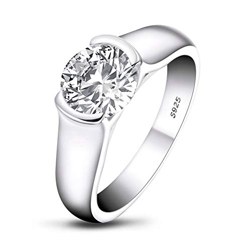 AINUOSHI Damenring, 925 Sterling Silber Zirkon Verlobung Ehering,2 Karat runder Jubiläum Hochzeitsschmuck Geschenk von AINUOSHI