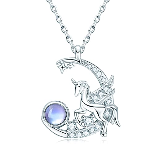 AINUOSHI Einhorn Halskette 925 Sterling Silber Einhorn Anhänger Mondstein Kette für Damen Geburtstag Valentinstag von AINUOSHI