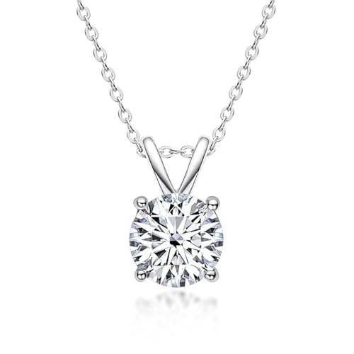 AINUOSHI Halskette Kette Damen 925 Sterling Silber mit 1ct Moissanite Anhänger, Weißgold, Schmuck Geschenk für Sie Frauen Mama Oma Freundin Geburtstag Muttertagsgeschenk Valentinstag von AINUOSHI