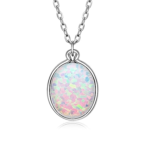 AINUOSHI Kette Damen 925 Sterling Silber Opal Ovaler Schnitt Anhänger Halskette Schmuck Geschenk für Sie Frauen Mama Freundin Geburtstag Valentinstag von AINUOSHI