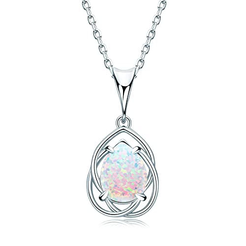 AINUOSHI Kette Damen 925 Sterling Silber Opal Pear Anhänger Halskette Schmuck Geschenk für Sie Frauen Mama Freundin Geburtstag Valentinstag von AINUOSHI