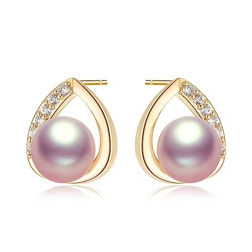 AINUOSHI Lila Perle Ohrringe Träne Ohrstecker Damen Schmuck Geschenke Für Frauen Mama Freundin Muttertag Geburtstag von AINUOSHI