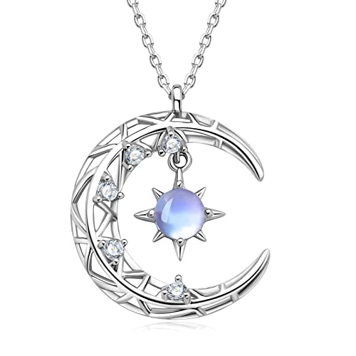 AINUOSHI Mondstein Kette 925 Sterling Silber Halsketten Hypoallergenic Mondstein Moon Star Anhänger für Damen Frau Sie Mütter Freundin Geburtstag Muttertagsgeschenk Valentinstag von AINUOSHI