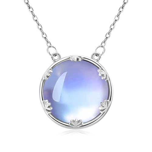 AINUOSHI Mondstein Kette 925 Sterling Silber Rundschliff Mondstein Anhänger Halskette Schmuck für Mama Geburtstag Muttertagsgeschenk Valentinstag von AINUOSHI