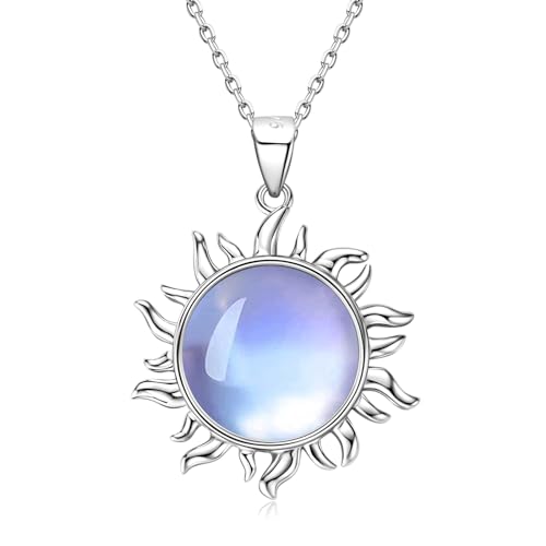 AINUOSHI Mondstein Sonnen kette 925 Sterling Silber Sonne Anhänger Halskette Schmuck für Mama Geburtstag Muttertagsgeschenk Valentinstag von AINUOSHI