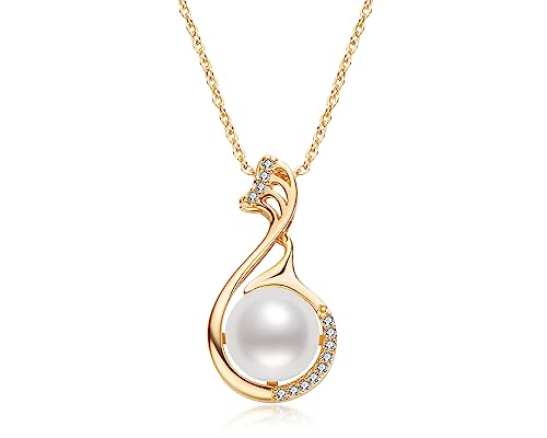 AINUOSHI Perlenkette Damen Perlen Kette Gold Mit Anhänger 9.5-10mm Perlen Echte Süsswasserperlenkette Damenschmuck für Frauen Mama Weihnachten Geburtstagsgeschenk von AINUOSHI