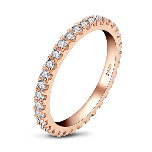 Verlobungsring Runder Zirkonia 1,4 mm Rose Gold Eternity Band Hochzeit 925 Sterling Silber Ring für Damen Herren von AINUOSHI