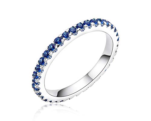 AINUOSHI Verlobungsring Runder Zirkonia 1,4 mm Blau Eternity Band Hochzeit 925 Sterling Silber Ring für Damen Herren von AINUOSHI