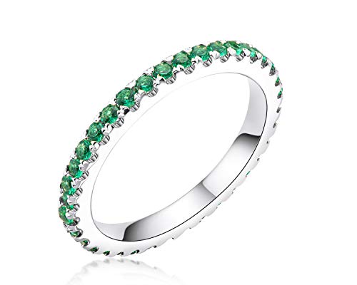 AINUOSHI Verlobungsring Runder Zirkonia 1,4 mm Grün Eternity Band Hochzeit 925 Sterling Silber Ring für Damen Herren von AINUOSHI