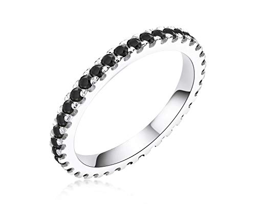 AINUOSHI Verlobungsring Runder Zirkonia 1,4 mm Schwarz Eternity Band Hochzeit 925 Sterling Silber Ring für Damen Herren von AINUOSHI