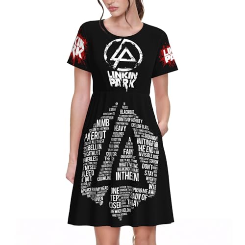 Elegant Lin&kin Sommerkleid Damen Kleider Kurzarm Rundhals Etuikleider T-Shirt Dresses for Women Park Leichte Band Kurze Freizeitkleid mit Taschen für Frauen Fans Merch Geschenke von AIOETUIME