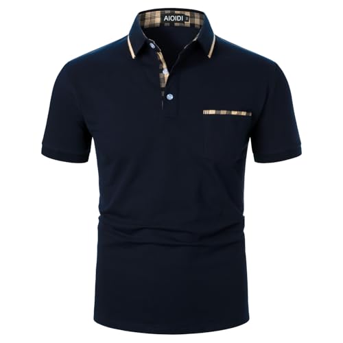 AIOIDI Baumwolle Herren Kurzarm Poloshirt Basic T-Shirt Tennis Golf Polo Blau M von AIOIDI