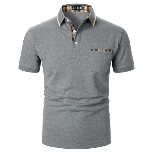 AIOIDI Baumwolle Herren Kurzarm Poloshirt Basic T-Shirt Tennis Golf Polo Grau XXL von AIOIDI