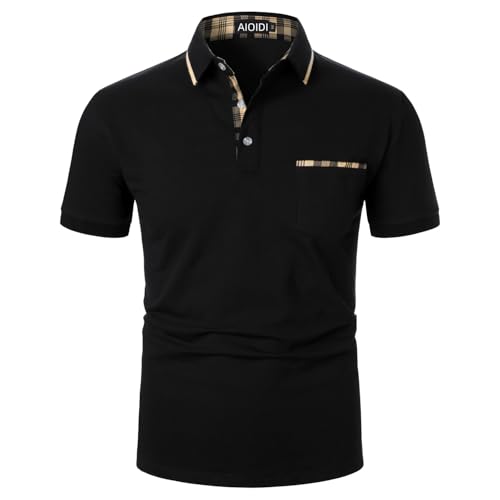 AIOIDI Baumwolle Herren Kurzarm Poloshirt Basic T-Shirt Tennis Golf PoloSchwarz2XL von AIOIDI