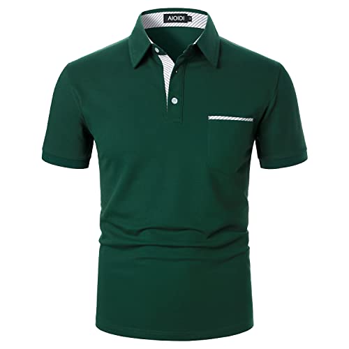 AIOIDI Baumwolle Herren Streifen Kurzarm Poloshirt Basic T-Shirt Tennis Golf Polo Grün XXL von AIOIDI