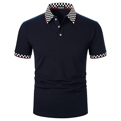 AIOIDI Baumwolle Herren Streifen Kurzarm Poloshirt Basic T-Shirt Tennis Golf Polo Z-Blau XXL von AIOIDI