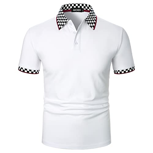 AIOIDI Baumwolle Herren Streifen Kurzarm Poloshirt Basic T-Shirt Tennis Golf Polo Z-Weiß XXL von AIOIDI