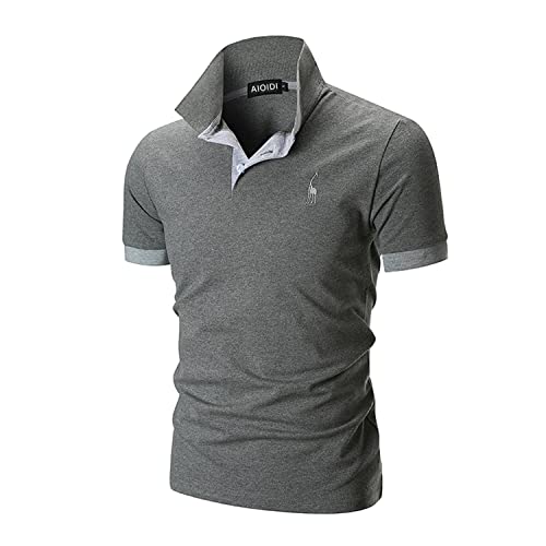 AIOIDI Baumwolle Poloshirt Herren Kurzarm Basic T-Shirt Freizeit Polohemd Grau XXL von AIOIDI