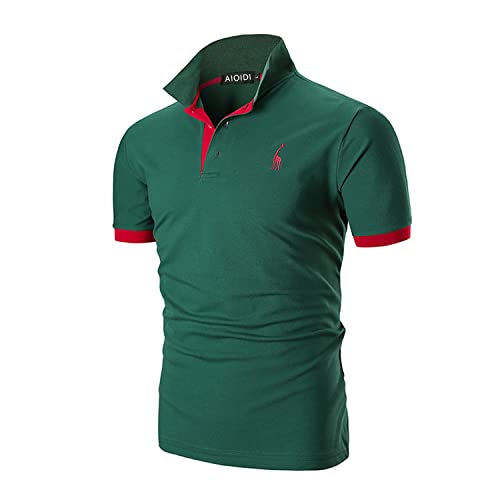 AIOIDI Baumwolle Poloshirt Herren Kurzarm Basic T-Shirt Freizeit Polohemd Grün M von AIOIDI