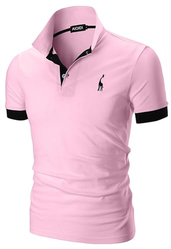 AIOIDI Baumwolle Poloshirt Herren Kurzarm Basic T-Shirt Freizeit Polohemd Rosa M von AIOIDI