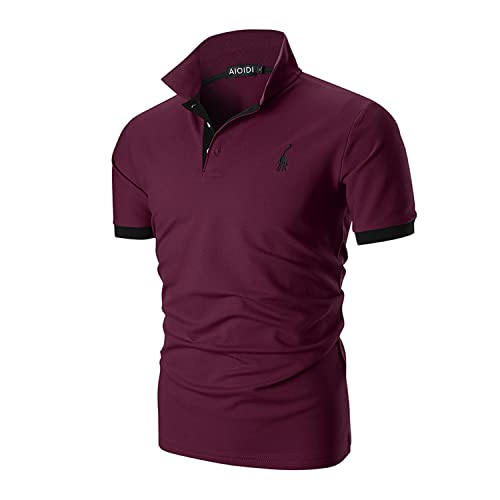 AIOIDI Baumwolle Poloshirt Herren Kurzarm Basic T-Shirt Freizeit Polohemd Rot M von AIOIDI