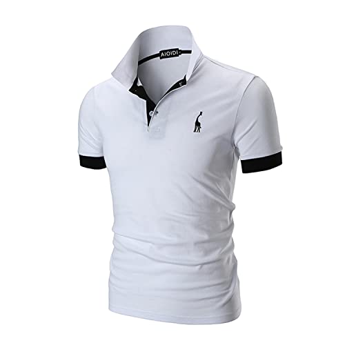 AIOIDI Baumwolle Poloshirt Herren Kurzarm Basic T-Shirt Freizeit Polohemd Weiß 3XL von AIOIDI