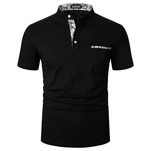 AIOIDI Henry Baumwolle Poloshirt Herren Kurzarm Basic T-Shirt Polohemd Schwarz M von AIOIDI