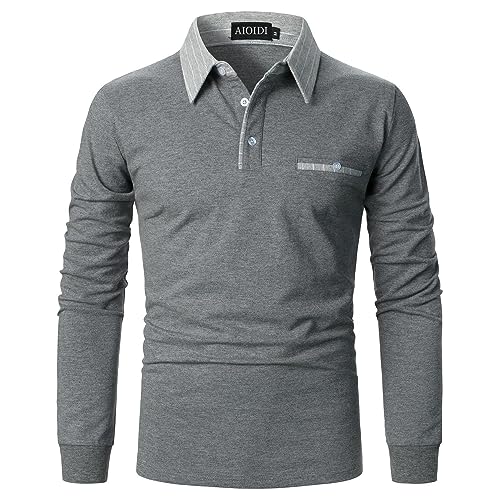 AIOIDI Herren Langarm Poloshirts Kontrastfarben Arbeit Baumwolle Atmungsaktivität Golf Tennis T-Shirt Grau L AIOIDI Herren Langarm Poloshirts Kontrastfarben Arbeit Baumwolle Atmungsaktivität Golf Tennis T-Shirt Grau L von AIOIDI