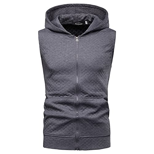 AIOIDI Herren Tank Top Ärmelloser Hoodie Muskelshirt Workout Sport Fitness Unterhemden B-Grau M von AIOIDI