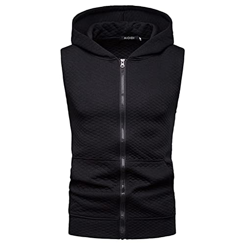 AIOIDI Herren Tank Top Ärmelloser Hoodie Muskelshirt Workout Sport Fitness Unterhemden B-Schwarz L von AIOIDI