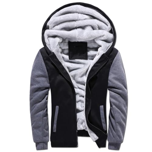 AIOIDI Herren Verdicktes Langes Ärmel Kapuzenjacke Winter Warmes Fleece Innen Reißverschluss Sweatshirt Sweat mit Kapuze Schwarz Grau M von AIOIDI
