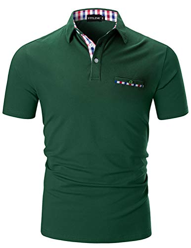 AIOIDI Poloshirt Herren Kurzarm Basic T-Shirt Freizeit Plaid spleißen Polohemd Grau-Fake Pocket M von AIOIDI