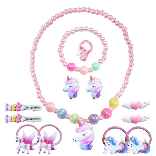 AIOSUY Schmuck Mädchen Set 13 Pcs,Mitgebsel Geburtstag,Geburtstagsparty Favors Armband,Halskette, Haarspangen,Haarring,Ohrringe,Ring,Geburtstagsparty Mitgebsel für Mädchen Party Geburtstag Karneval von AIOSUY