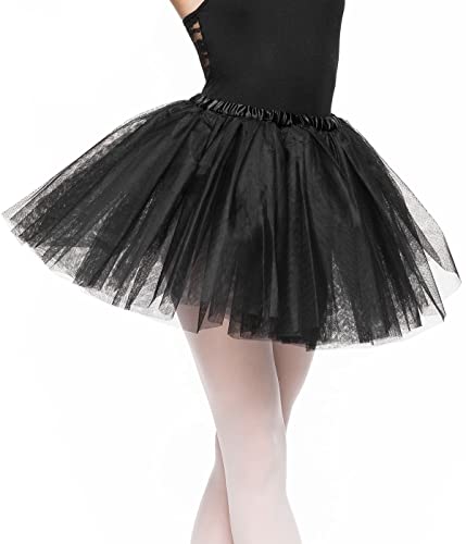 Mädchen Tüllrock Tütü Rock Minirock Geschichtet Petticoat Tanzkleid Dehnbaren Ballettrock Tütü Prinzessin Tüllrock für Party Ballett Tanzen Für Mädchen Frauen (Schwarz) von AIQPZ