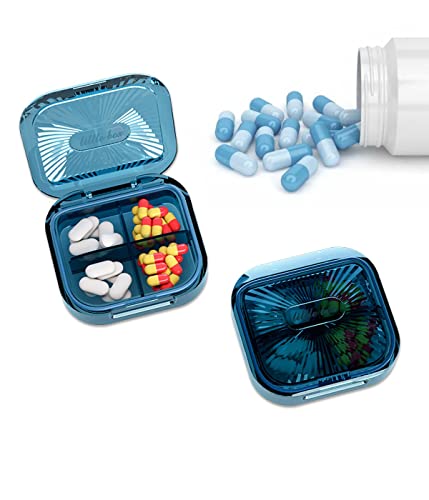 Tablettenbox 4 Fächer Pillendose Wasserdichte Medikamentenbox Pillenbox， Persönlicher Tabletten-Organizer für Reise & täglichen Gebrauch Blau von AIQPZ