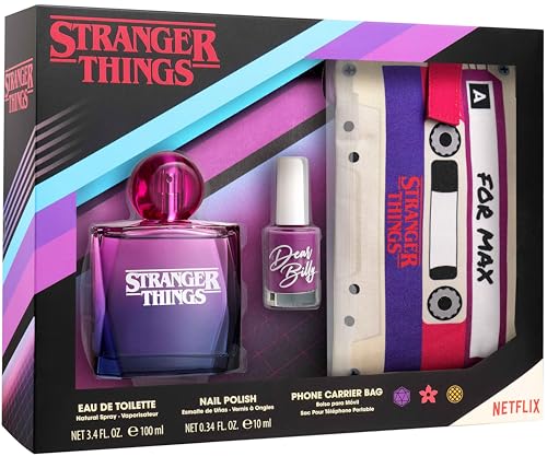 NETFLIX Stranger Things Geschenkset: Eau de Toilette 100ml, Nagellack und Handyhülle in Retro-Kassetten-Optik für Mädchen von AIR-VAL INTERNATIONAL