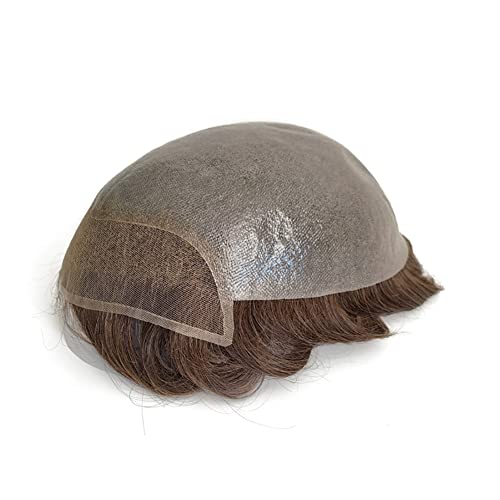 AIRAO PU Toupet für Männer mit dünner Hautbasis Vorne Schweizer Spitzen mit Echthaar Haarteil Haarsystem 20cm × 25cm Braun 4# von AIRAO