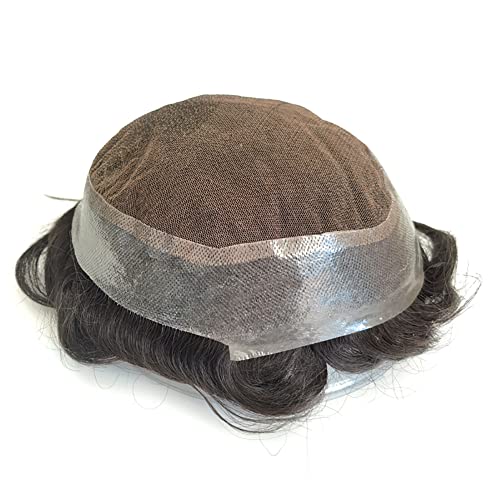 AIRAO Schweizer Spitzen Männer Toupet mit dünner PU Haut um den Umfang mit Echthaar Haarteil Haarsystem 20cm × 25cm Braun 6# von AIRAO