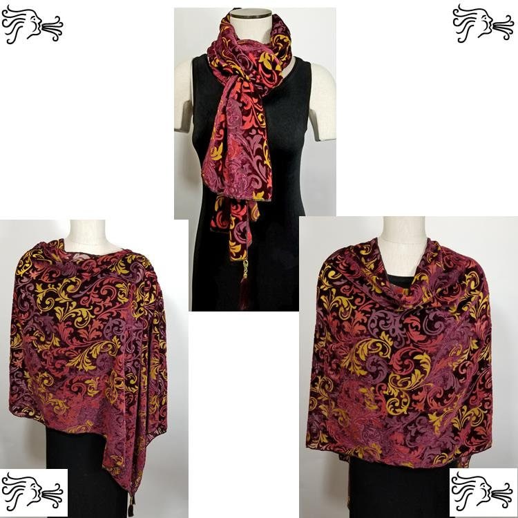 Burgund Gold Burnout Samt Poncho Schal Frauen Abnehmbare Quasten Wickeln Burgund Gold Burnout Samt Poncho Schal Frauen Abnehmbare Quasten Wickeln von AIRARTSYACCESSORIES