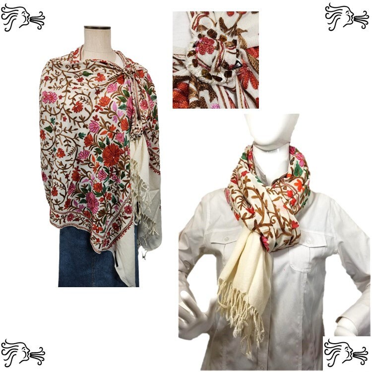Creme Swirl Bestickter Kaschmir 100% Wolle 4-Wege-Ponchos Pashmina Schal Wrap Mit Schalschnalle Oder Quastenakzent Creme Swirl Bestickter Kaschmir 100% Wolle 4-Wege-Ponchos Pashmina Schal Wrap Mit Schalschnalle Oder Quastenakzent von AIRARTSYACCESSORIES