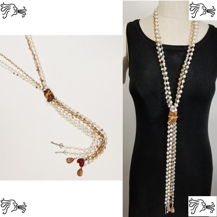 Leichte Braune Kristall Perle Leder Stein Lange Kette Boho Silber Charme Frau Leichte Braune Kristall Perle Leder Stein Lange Kette Boho Silber Charme Frau von AIRARTSYACCESSORIES