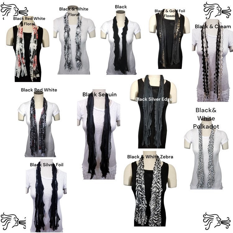 Schwarzer Fester Und Gemusterter Flutter-Schal Leichtes Frauen-Accessoire von AIRARTSYACCESSORIES