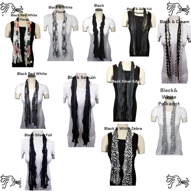 Schwarzer Fester Und Gemusterter Flutter-Schal Leichtes Frauen-Accessoire von AIRARTSYACCESSORIES