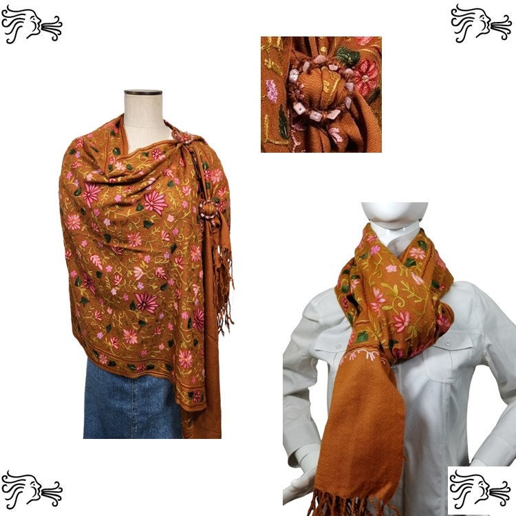 Zimtbraun Bestickt Kaschmir 100% Wolle 4-Wege-Ponchos Pashmina Schal Wrap Mit Schalschnalle Quaste Akzent Zimtbraun Bestickt Kaschmir 100% Wolle 4-Wege-Ponchos Pashmina Schal Wrap Mit Schalschnalle Quaste Akzent von AIRARTSYACCESSORIES