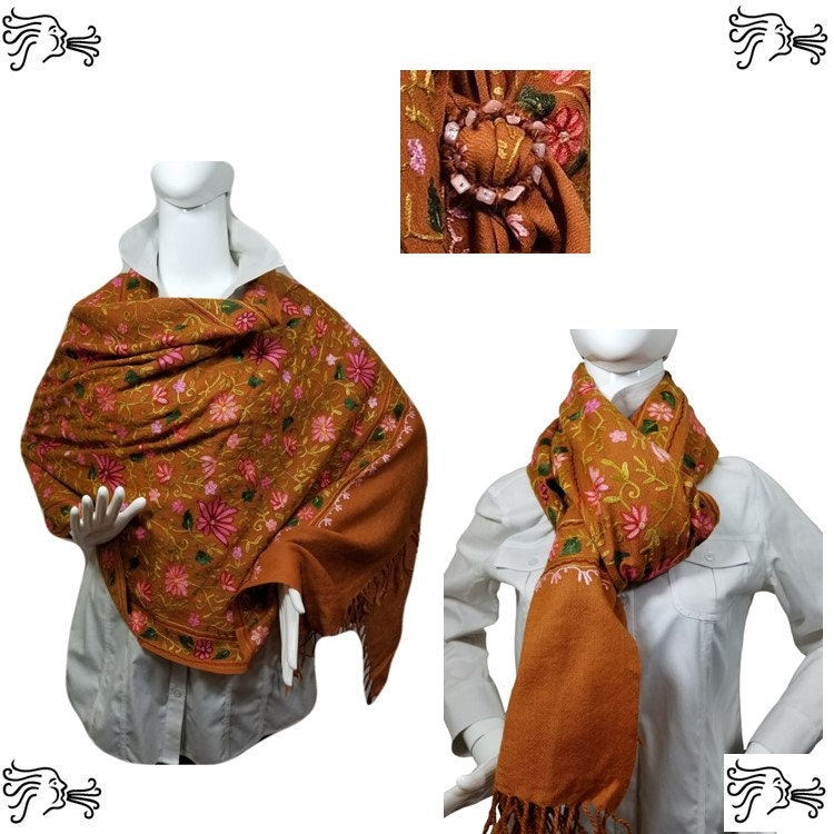 Zimtbraun Bestickter Kaschmir 100% Wolle 4-Wege-Ponchos Pashmina-Schal-Wrap Mit Schalschnalle Oder Quasten-Akzent Zimtbraun Bestickter Kaschmir 100% Wolle 4-Wege-Ponchos Pashmina-Schal-Wrap Mit Schalschnalle Oder Quasten-Akzent von AIRARTSYACCESSORIES