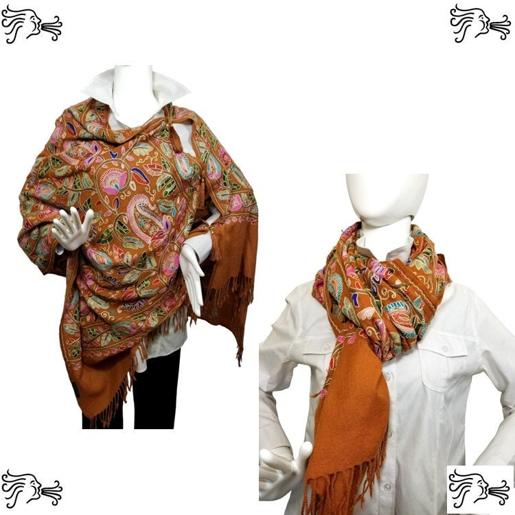 Zimtbraun Schwerer Bestickter Kaschmir Aus 100% Wolle Pashmina Poncho Oder Schal Wrap Mit Quastenakzent Zimtbraun Schwerer Bestickter Kaschmir Aus 100% Wolle Pashmina Poncho Oder Schal Wrap Mit Quastenakzent von AIRARTSYACCESSORIES