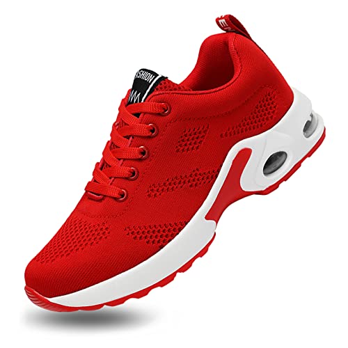 AIRAVATA Straßenlaufschuhe Damen AIR Luftkissenschuhe Athletische Trail Laufschuhe Turnschuhe Sportschuhe Mädchen Stoßdämpfende Sohle,Rot 42 EU-Innenseite 26.0cm von AIRAVATA