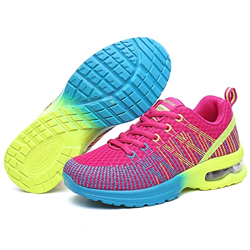 Damen Laufschuhe AIR Dämpfung für Walking Running Fitness Workout Sport Schule Tennisschuh Atmungsaktiv Leichtgewicht Anti Slip Sneaker für Damen Mädchen, Rot/Rosa 37 EU-Innenseite 23,5cm von AIRAVATA