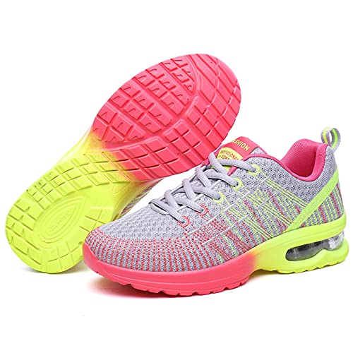 Mode Sneaker AIR Dämpfung für Frauen Running Walking Fitness Sport Tennis Schuhe Lace-up Leichtes Gewicht Atmungsaktiv Damen Mädchen Turnschuhe, Rosa/Grau 36 EU-Innenseite 23cm von AIRAVATA